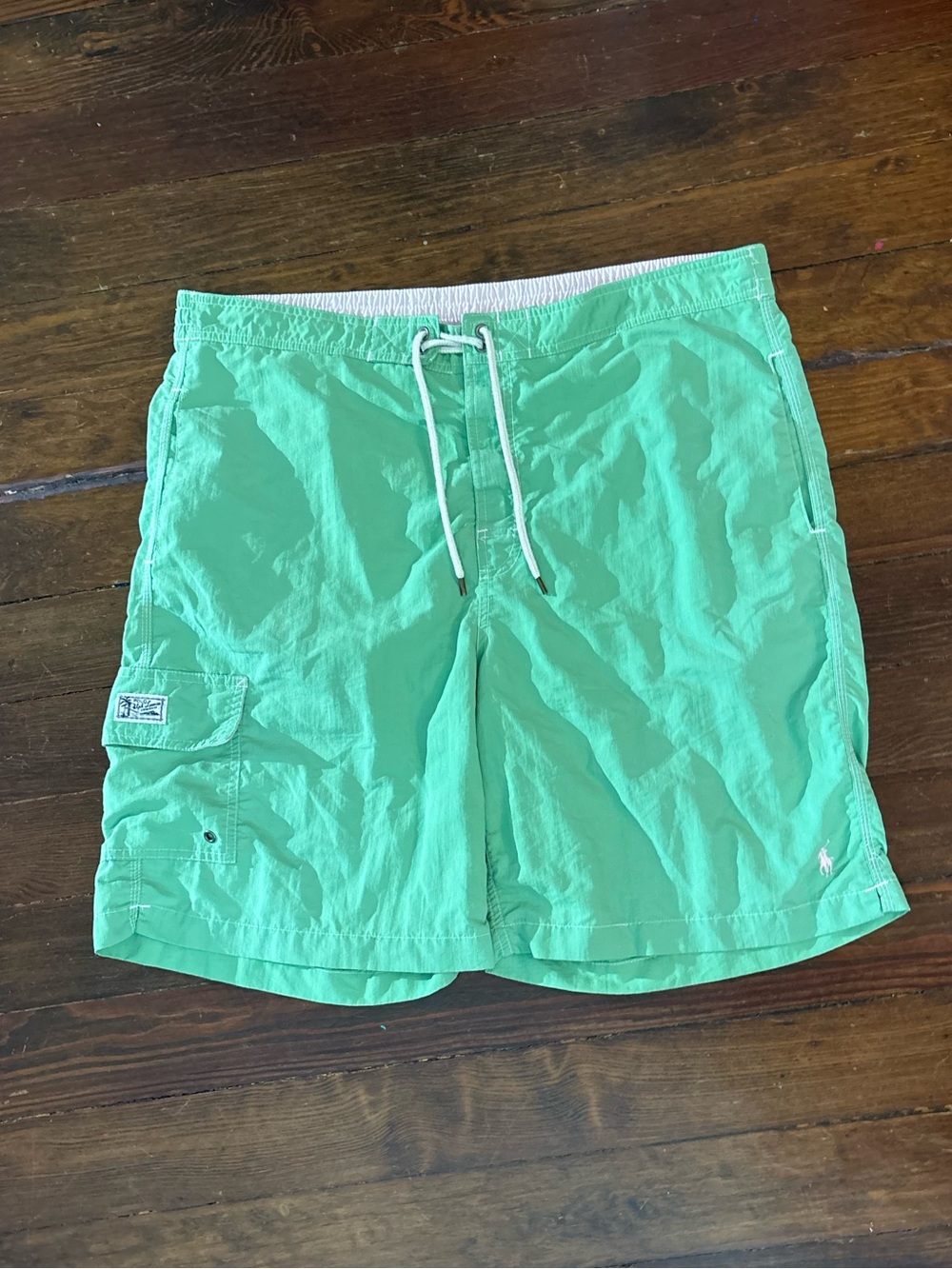 Vintage polo Ralph Lauren green tie waist swim trunks shorts size L